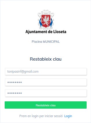 Pantalla restablir clau